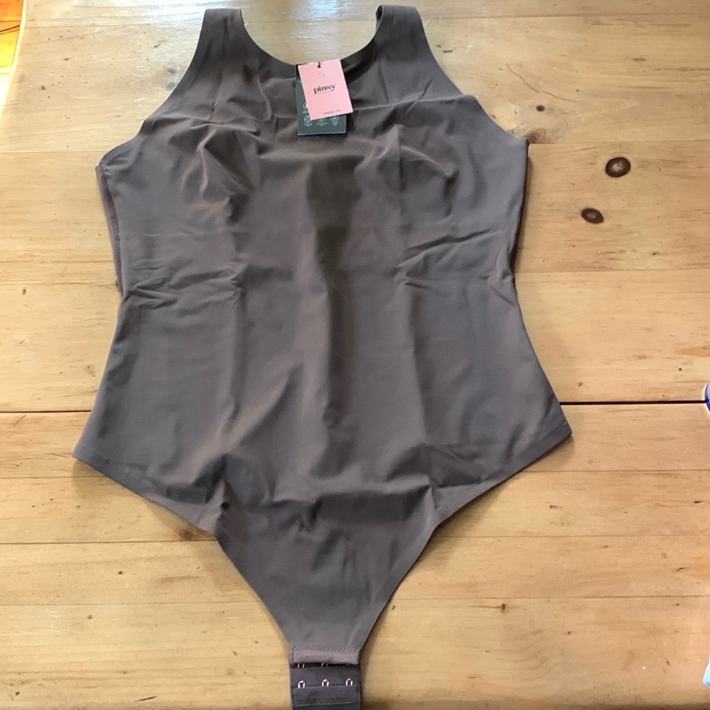 NWT- Pinsy- XL- High-Necked Medium Strength Shaping- Brown Thong Bodysuit